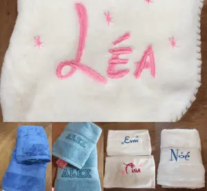 broderie serviette éponge et couverture
